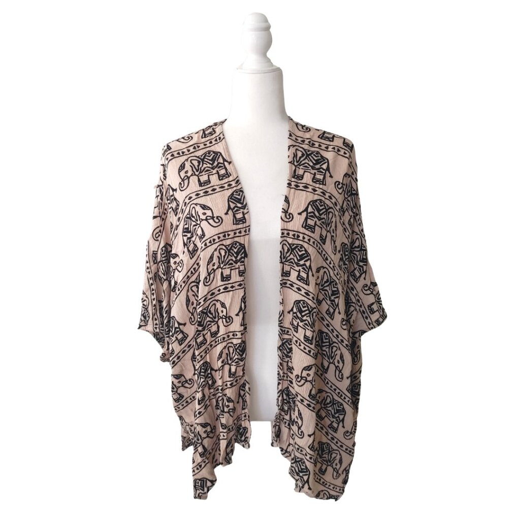 FOREVER21 Elephant Print Kimono Boho Shawl Wrap - Size Small - Picture 2 of 3
